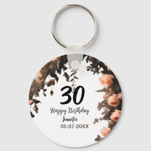 Pink rose vintage flower modern 30th birthday key ring