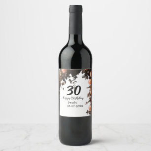 Pink rose vintage flower modern 30th birthday  wine label