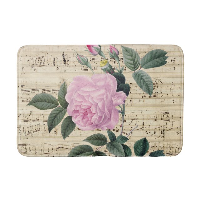 Pink Rose Vintage Music Bath Mat (Front)