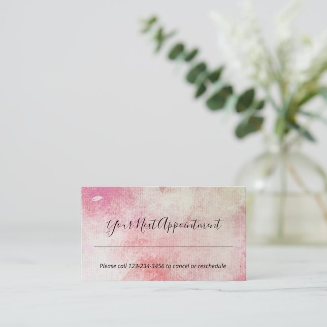 Pink Rose Watercolor Abstract Appointment Reminder Business Card (Standing Front)