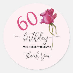 Pink Rose Watercolor Art Calligraphy Birthday Classic Round Sticker