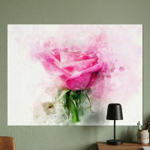 Pink Rose Watercolor Art on White Background Poster