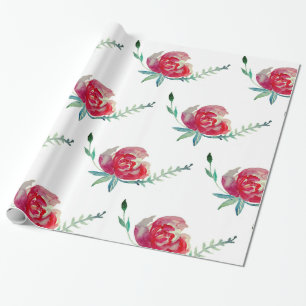 Pink Rose Watercolor Art Wrapping Paper