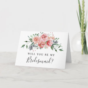 Pink Rose Watercolor Bridesmaid Chic Flowers Card
