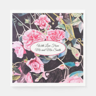 Pink Rose Watercolor Cabbage Vintage Wedding Napkin