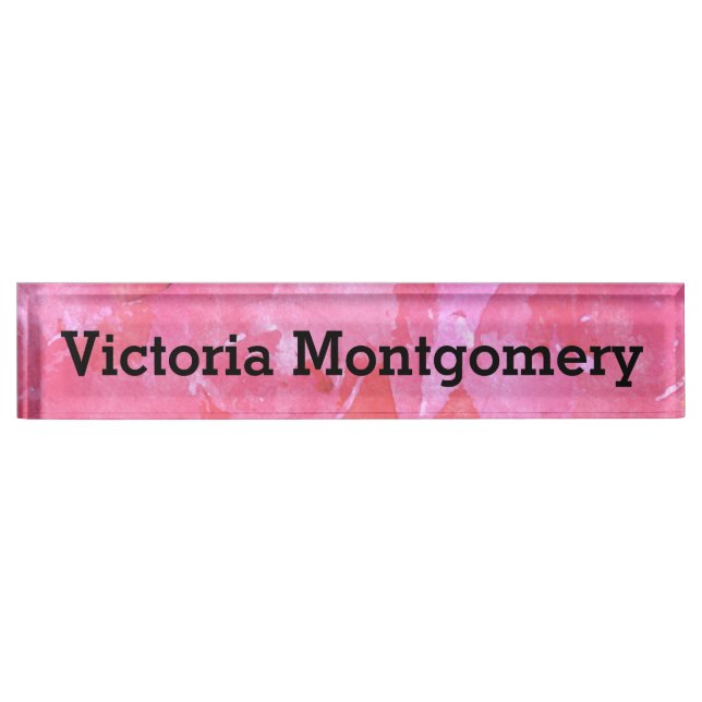 Pink Rose Watercolor Desk Name Plate (Front)
