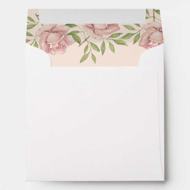 Pink Rose Watercolor Elegant Personalised Envelope (Back (Bottom))