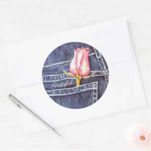 Pink Rose Watercolor Floral Classic Round Sticker