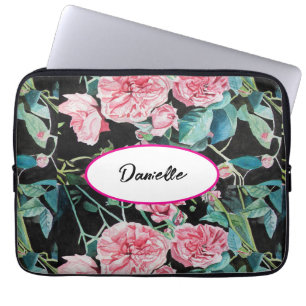 Pink Rose Watercolor Floral Flower Pattern Vintage Laptop Sleeve