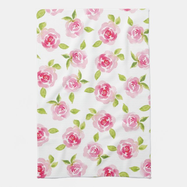 Pink rose watercolor floral Kitchen Towels (Vertical)