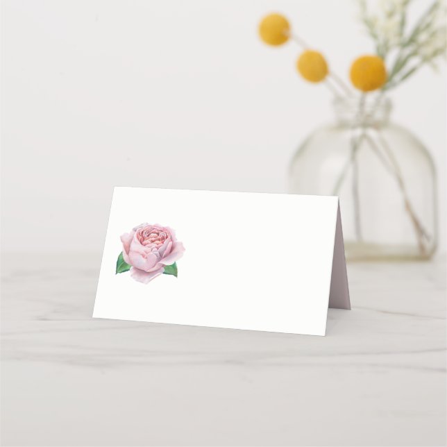 Pink Rose Watercolor Floral Place Card (Front)