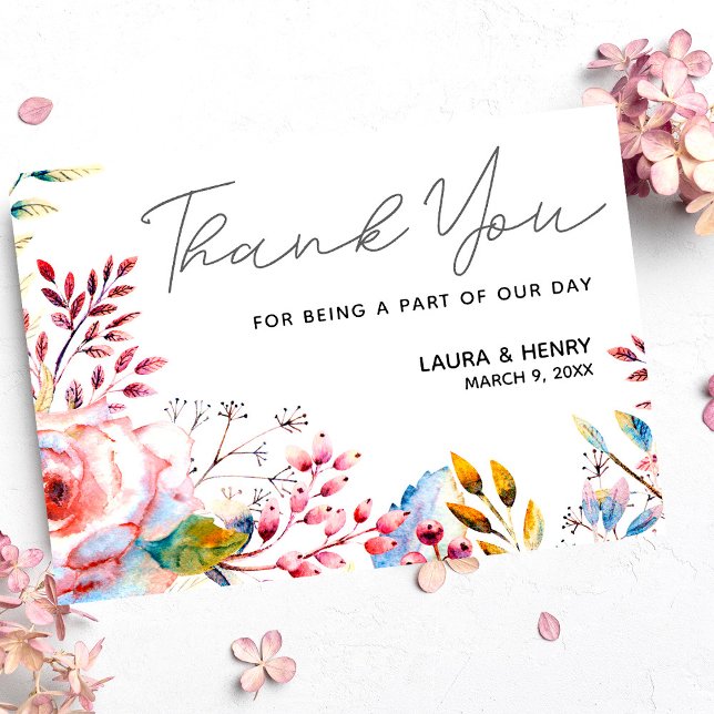 Pink Rose Watercolor Floral Thank You Card (Creator Uploaded)