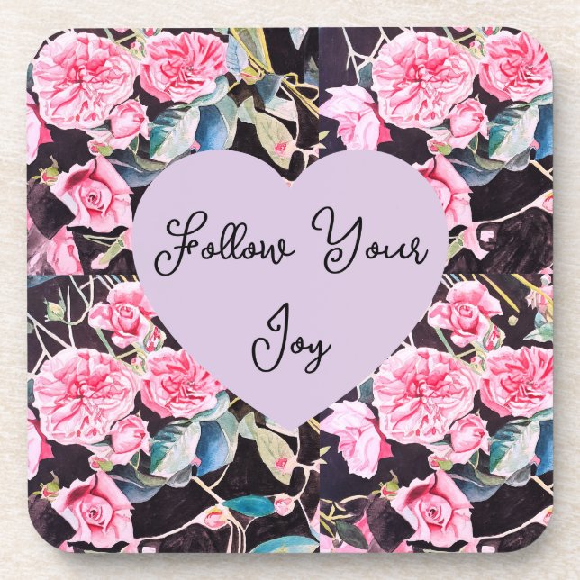 Pink Rose Watercolor Flowers Floral Girls Joy Coaster (Front)