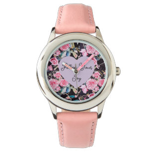 Pink Rose Watercolor Flowers Floral Girls Joy Watch
