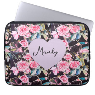 Pink Rose Watercolor Flowers Floral Painting Girls Laptop Sleeve
