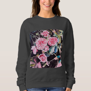 Pink Rose Watercolor Flowers Floral Painting Sweatshirt