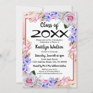 Pink Rose Watercolor Graduation Party Invitation