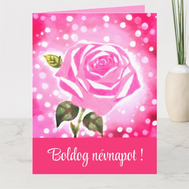Pink rose watercolor  - Hungarian name day Card (Front)