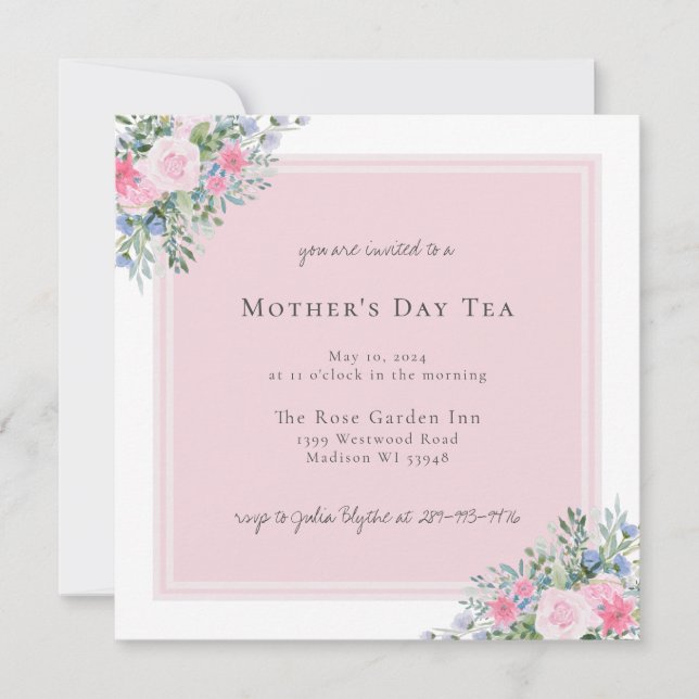 Pink Rose Watercolor Mother's Day Invitation (Front)