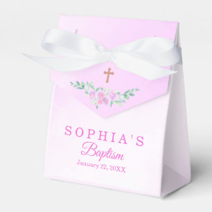 Pink Rose Watercolor Ombre Cross Baptism Custom Favour Box