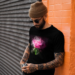 Pink Rose Watercolor on Black Background T-Shirt