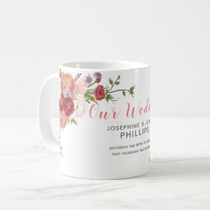 Pink & Rose Watercolor Peony Flowers Our Wedding Coffee Mug