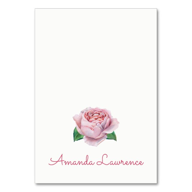 Pink Rose Watercolor Personalised Place Cards (Front)