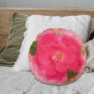 Pink Rose Watercolor Photo  Round Cushion