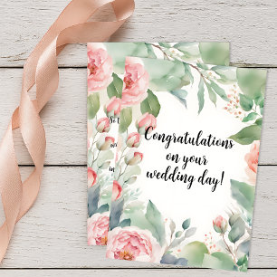 Pink Rose Watercolor Wedding Congratulations  Card