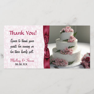 Pink Rose Wedding Cake Thank You Card