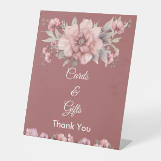 Pink Rose Wedding Cards and Gifts Pedestal Sign