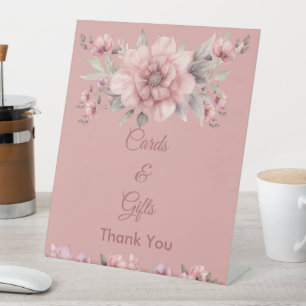 Pink Rose Wedding Cards and Gifts Pedestal Sign