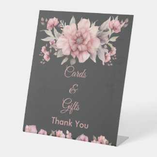 Pink Rose Wedding Cards and Gifts Pedestal Sign