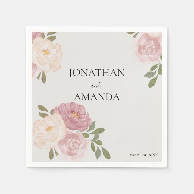 Pink Rose Wedding Cocktail Napkin (Front)