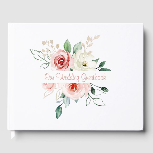 Pink Rose Wedding Guest Book  (Front)