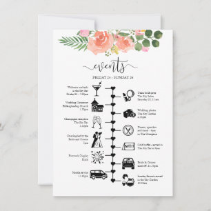 Pink Rose Wedding Guest Itinerary Illustrated Advice Card