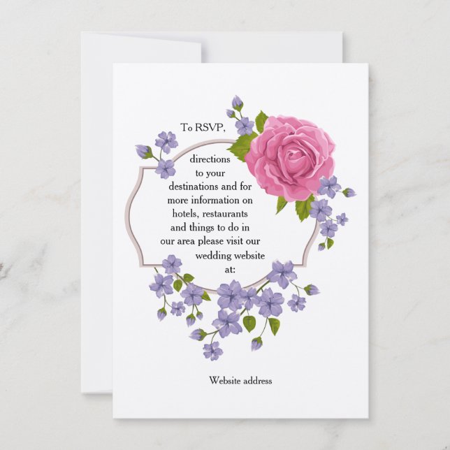 Pink Rose Wedding Information Card (Front)