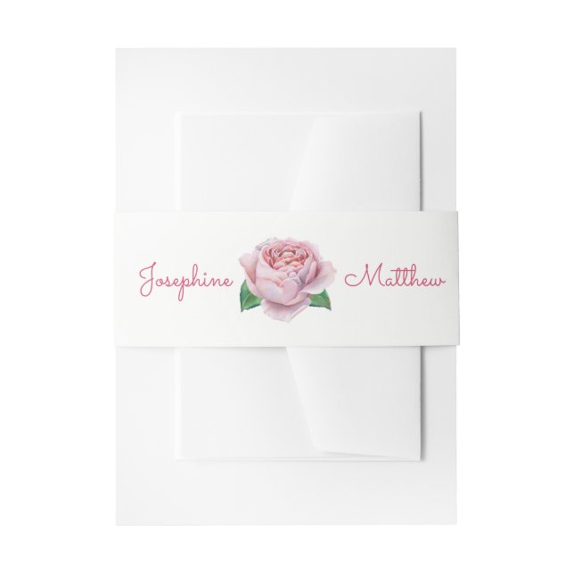 Pink Rose Wedding Invitation Belly Bands Band (Front Example)