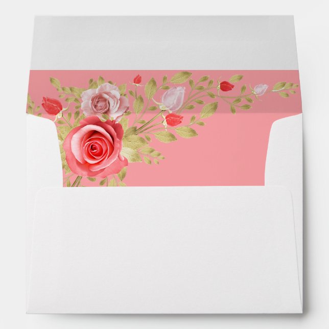 Pink Rose Wedding Invitation Envelope (Back (Bottom))