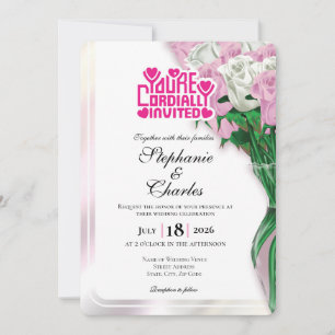 Pink Rose Wedding Invitation - Pink Lettering 4