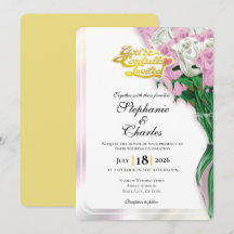 Pink Rose Wedding Invite - Gold Heading #1