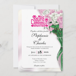 Pink Rose Wedding Invite - Pink Heading #4