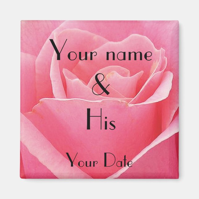 Pink Rose Wedding Magnet (Front)