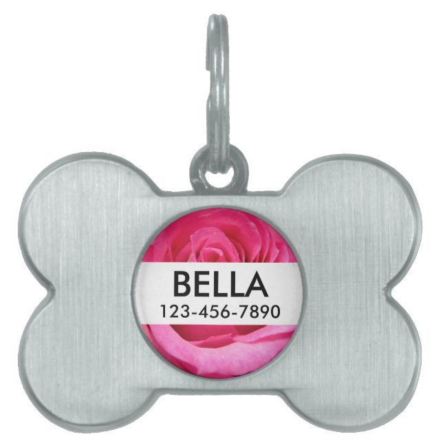 Pink Rose Wedding Photo Pet Name Tag (Front)