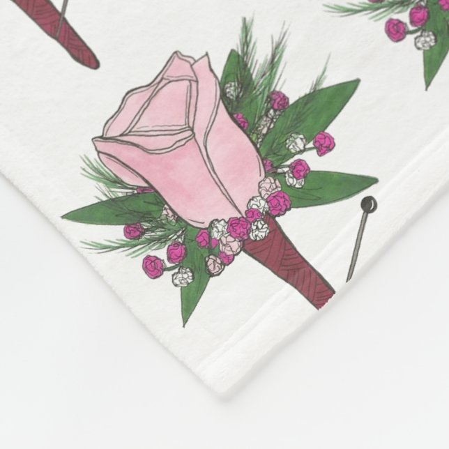Pink Rose Wedding Prom Boutonniere Flower Floral Fleece Blanket (Corner)