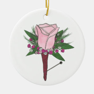 Pink Rose Wedding Prom Boutonnniere Groom Ceramic Tree Decoration