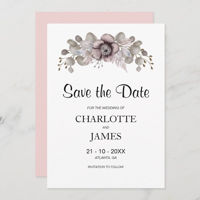 Pink Rose Wedding Save The Date (Front/Back)