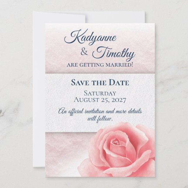Pink Rose Wedding Save The Date (Front)
