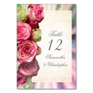 Pink rose wedding table number