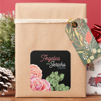 Pink Rose Wedding Theme Square Sticker